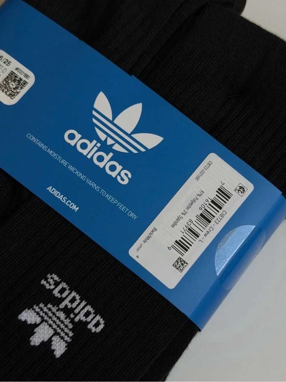 adidas Originals Black Crew Socks 6-Pack with White Trefoil Logo